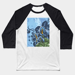 Blue Floral Design Baseball T-Shirt